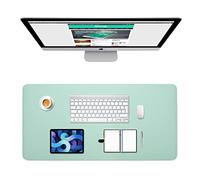 PINKCAT Desk Pad, 80x40cm Grand Dual-Sided Desk Mat Leather XXL Mousepad Waterproof PU Desk Blotter Pad Protecor Non-Slip Writing Mat for Office and Home (Green-Lightblue)