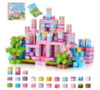 PINKCAT Stocking Fillers for Kids Girls Toys 200pcs Magnetic Blocks - Magnet Castle Building Set, Sensory Gifts for Toddlers Grandkids Age 3+, Fidget Cubes for Party, Halloween, Christmas, Birthday