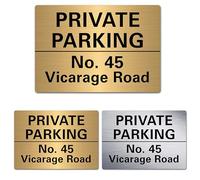 PINKCROW METAL SIGN PRIVATE PARKING Custom Personalised various sizes and available in brushed Gold or Brushed Silver