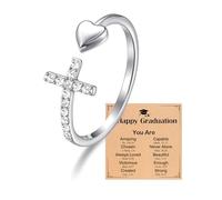PINKDODO Adjustable Cross Ring for Teen Girl High School 5th 8th Grade Graduation Gifts for Her Teen Girls, Stainless Steel, Cubic Zirconia