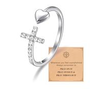PINKDODO Adjustable Cross Rings for Teen Girls Easter Religious Gifts for Teen Girls Women, Stainless Steel, Cubic Zirconia