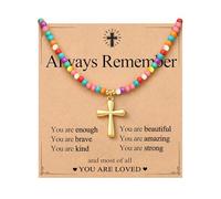 PINKDODO Always Remember You Are Loved -Colorful Beaded Christian Religious Cross Necklace for Tween Teen Girls, Stainless Steel, No Gemstone