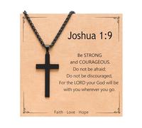 PINKDODO Cross Necklace for Men Boys, Baptism Christening Religious Christian Catholic First Communion Confirmation Easter Gifts for Men Teen Teenage Boys Joshua 1: 9