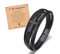 PINKDODO To My Son Grandson Nephew Dad Cross Leather Bracelet Baptism Birthday Christmas Gifts for Teen Boys, 8.5 inches, Leather, no gemstone