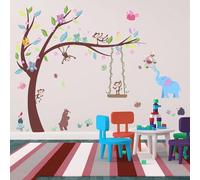 PinkEleph Forest Animals Baby Wall Stickers - Elephant Monkey Owl Bear Wall Decals - Baby Nursery Kids Room Daycare Playroom Classroom Wall Decor