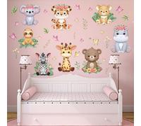 PinkEleph Forest Baby Animals Wall Decals - Giraffe Tiger Lion Bear Hippo Koala Wall Stickers - Baby Nursery Kids Room Daycare Playroom Classroom Wall Decor