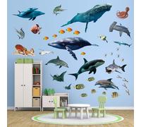 PinkEleph Under The Sea Fish Wall Stickers - Whale Shark Squid Ocean Animals Wall Decals - Baby Nursery Kids Boy Girls Room Bedroom Bathroom Daycare Playroom Classroom Wall Decor