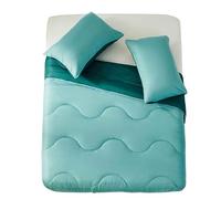 Pinkfairy Coverless Duvet 10.5 Tog Reversible Comforter, Two-Color Wave Design Microfibre Quilt, Soft & Warm All-Season Bedding, Machine Washable (Green/Dark Green, King)