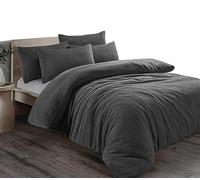 Pinkfairy® Plain Teddy Fleece Duvet Cover Quilt Bedding Set With Pillow Cases, Warm Cozy Super Soft Fluffy Luxury Design Bedset Reversible Easy Care (King, Silver)
