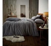 Pinkfairy® Plain Teddy Fleece Duvet Cover Quilt Bedding Set With Pillow Cases, Warm Cozy Super Soft Fluffy Luxury Design Bedset Reversible Easy Care (Double, Silver)