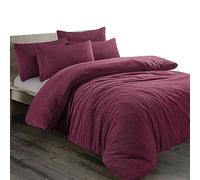 Pinkfairy® Plain Teddy Fleece Duvet Cover Quilt Bedding Set With Pillow Cases, Warm Cozy Super Soft Fluffy Luxury Design Bedset Reversible Easy Care (Double, Aubergine)