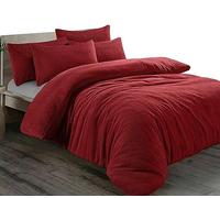 Pinkfairy® Plain Teddy Fleece Duvet Cover Quilt Bedding Set With Pillow Cases, Warm Cozy Super Soft Fluffy Luxury Design Bedset Reversible Easy Care (Single, Red)