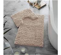 Pinkfairy® Super Soft 2 Piece Zero Twist Bath Mat Pedestal Set Non Slip, Extra Absorbent 100% Polyester Bathroom Toilet Rug, Regular (50x80CM | 50x40 CM, Blush-Pink)