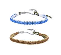 PINKFAITH Pack 2 Sailor Anchor Surf String Wave Cord Bracelets for Men Friendship Bracelet Boho Handmade Adjustable Braided Beach Holiday Vacation BFF Gifts for Him