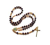 PINKFAITH St Michael Paracord Rosary Beads Rugged Strong Corded Catholic Pardon Crucifix Rosary Necklace Holy Soil Medal Cross Catholic Rosaries for Womens and Men, Brass, Cubic Zirconia