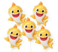 Pinkfong Baby Shark Inflatable Stick Balloons (5 Pack, Yellow) - Licensed Handheld Party Favors with Built-in Handle, Goodie Bag Fillers, Classroom Rewards - DTNET068