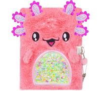Pinkgarden Axolotl Plush Diary for Girls with Lock and Key, Soft Furry Notebook with Salamander Design, 160 Pages, Cute Toys Gift for Teen Girls Ages 5-12