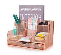 Pinkgarden Desk Organizer, Elegant Office Decor with Pen Holder - Durable Metal Desktop Organizer with 7 Compartments & 1 Drawer for Home Office,10.2" W x 6.7" D x 6.3" H (Rose Gold)