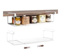 Pinkgarden Expandable Under Cabinet Organizer, Metal Hanging Storage Basket, Under Shelf Storage Basket for Kitchen, Laundry, Shoe, Office & Wardrobe Partition, White
