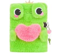 Pinkgarden Frog Plush Diary for Girls with Lock and Key, Soft Furry Notebook with Frog Design, 160 Pages, Cute Frog Toys Gift for Teen Girls Ages 5-12