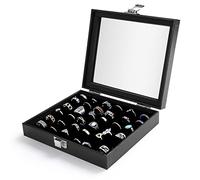 Pinkgarden Jewelry Storage Case, Black Gorgeous Transparent Rings Storage Box Jewelry Showcase Display Case Holder Tray for Women Girls (Black-36 Slots)