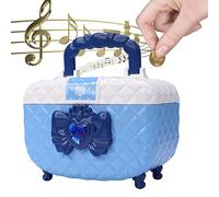Pinkgarden Money Box for Little Girls, Piggy Bank with Makeup Box, Automatic Money Rolling, Upgraded Clear English Voice and Music, Light Tips, Great Birthday Gift for Girls (Blue)