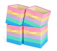 Pinkgarden Storage Box, Collapsible Fabric Storage Cube with Handles for Home, Kids Room, Closet and Toy Organization,Pack of 4, 26.7 x 26.7 x 27.9 cm, Rainbow Stripe