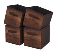 Pinkgarden Storage Box, Collapsible Fabric Storage Cube with Handles for Home, Kids Room, Closet and Toy Organization,Pack of 4, 26.7 x 26.7 x 27.9 cm, Wood Grain