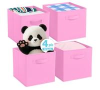 Pinkgarden Storage Box, Collapsible Fabric Storage Cube with Handles for Home, Kids Room, Closet and Toy Organization,Pack of 4, 26.7 x 26.7 x 27.9 cm, Pink