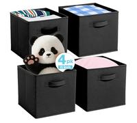 Pinkgarden Storage Box, Collapsible Fabric Storage Cube with Handles for Home, Kids Room, Closet and Toy Organization,Pack of 4, 26.7 x 26.7 x 27.9 cm, Black