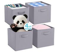 Pinkgarden Storage Box, Collapsible Fabric Storage Cube with Handles for Home, Kids Room, Closet and Toy Organization,Pack of 4, 26.7 x 26.7 x 27.9 cm, Gray