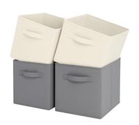 Pinkgarden Storage Box, Collapsible Fabric Storage Cube with Handles for Home, Kids Room, Closet and Toy Organization,Pack of 4, 26.7 x 26.7 x 27.9 cm, Beige+Grey
