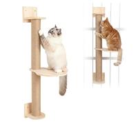 Pinkgarden Wall Mounted Cat Scratcher, 74cm Large Sisal Scratching Post with Rest Platform, Modern Pine Activity Tree for Kittens, Adult & Senior Cats, Sturdy Safe DIY Cat Wall Furniture