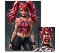 PinkHaired Anime Punk Girl 1000Piece Puzzle Wooden Jigsaw Puzzles for Adults Challenging Brain Teaser Family Activity Home Decor 1000 PCS(38x26cm)
