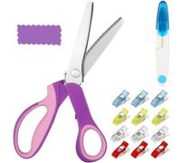 Pinking Shears Set for Fabric Cutting, 9.4Inch Zig Zag Seeing Scissors, Professional Dressmaking Scissors with Thread Snips and 12 Clips, Embroidery Scissor for Leather Fabrics Paper