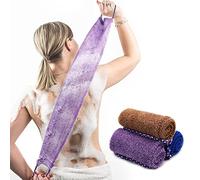 Pinkiou 3 Pcs African Net Sponge for Shower Exfoliating Back Scrubber with Handles 31.5" Long Double Layer Thickened Nylon Mesh Wash Cloth for Body Deep Cleansing Men Women Purple Blue Coffee