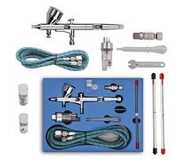 Pinkiou Airbrush Kit with Different Nozzle and Needles Muti-Purpose Dual Action Airbrush Sets with Air Brush 0.2 0.3 &0.5mm Needles and Air Hose for Hobby Model Painting Tattoo Cake Nail Art