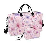 Pinkish-Purple Flowers Decorative Large Carry On Bag Sports Gym Bag with Toiletry Bag for Sports Waterproof Bolsa de para Hombre