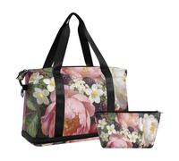Pinkish-white Peony Flowers Overnight Travel Duffel Bag with Wet Pocket Adjustable Strap Gym Bag for Yoga Large Capacity for men women