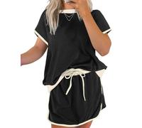 Pinklaura Short Set, Top and Skort Sets Women 2 Piece Outfits Colorblock Drop Shoulder T Shirt and Skort Set Going Out (Black,M)