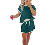 Pinklaura Short Set, Top and Skort Sets Women 2 Piece Outfits Colorblock Drop Shoulder T Shirt and Skort Set Going Out (Dark Green,M)