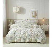 PinkMemory Green Floral Duvet Cover King Size 100% Cotton Botanical Green Flowers Leaves Print Wild Flowers Bedding Set Cotton with Pillowcases for Boys Girls Breathable Soft Corner Ties