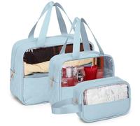 Pinkmik 3PCS Diaper Bag Organizer Pouch Set TSA Approved Toiletry Bag Clear Makeup Bag Set Travel Packing Organizer Bags for Women and Kids, Blue, 3pcs, Travel Packing Set