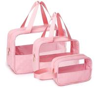 Pinkmik 3PCS Diaper Bag Organizer Pouch Set TSA Approved Toiletry Bag Clear Makeup Bag Set Travel Packing Organizer Bags for Women and Kids, Pink, 3pcs, Travel Packing Set