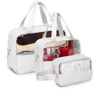 Pinkmik 3PCS Diaper Bag Organizer Pouch Set TSA Approved Toiletry Bag Clear Makeup Bag Set Travel Packing Organizer Bags for Women and Kids, White, 3pcs, Travel Packing Set