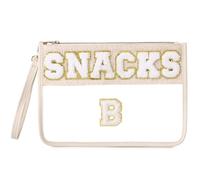 Pinkmik Chenille Letter Clear Zipper Pouch for Travel Clear Snack Bag Beach Cosmetic & Toiletry Makeup Bag for Women, SNACKS, B, Chenille Letter Clear Zipper Pouch