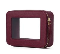 Pinkmik Clear Makeup Bag for Women Waterproof Travel Cosmetics and Toiletries Case Portable Makeup Oaganizer Bag Clear Car Bag with Zipper, X/Burgundy, M, Clear Makeup Bag for Women