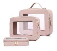Pinkmik Clear Makeup Bag, (Pink, L+M+SLIM), 3pcs
