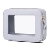 Pinkmik Clear Makeup Bag Portable Brush Bag transparent Travel Cosmetic Case Clear Toiletry Makeup Bag with Zipper for Women, P/Gray, M, Clear Makeup Bag