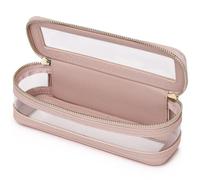 Pinkmik Clear Makeup Bag Portable Brush Bag Transparent Travel Cosmetic Case Clear Toiletry Makeup Bag with Zipper for Women, Pink, Slim-1, Makeup Brush Case